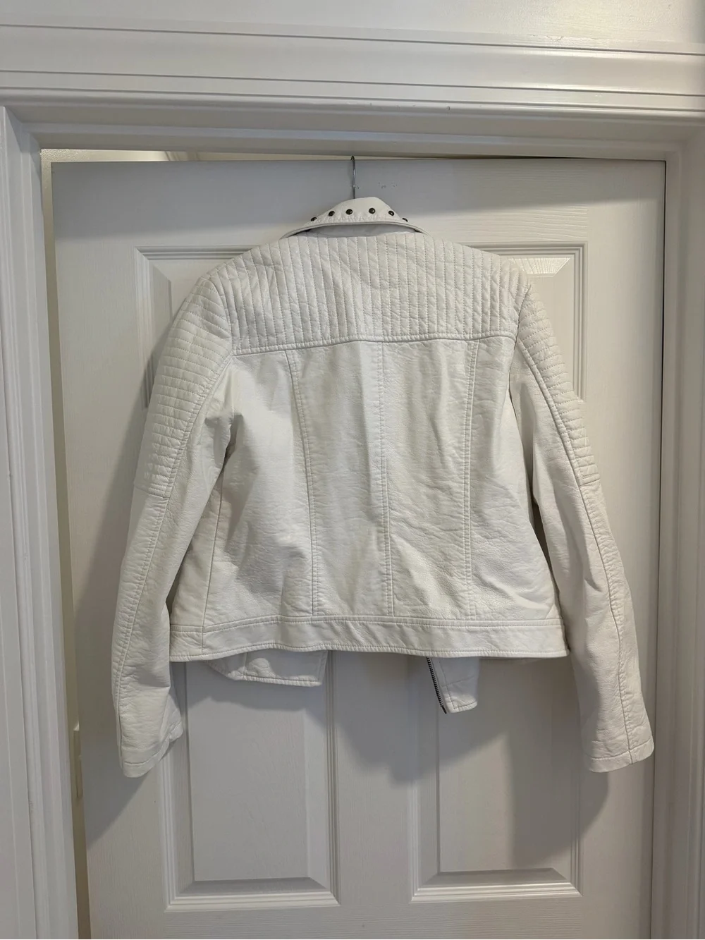 Jack by BB Dakota White Studded Faux Leather Moto Jacket with Quilted Shoulders